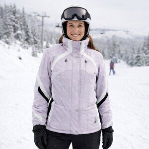 SPYDER - fitted ski jacket - soft lilac with black and white accents - size 8